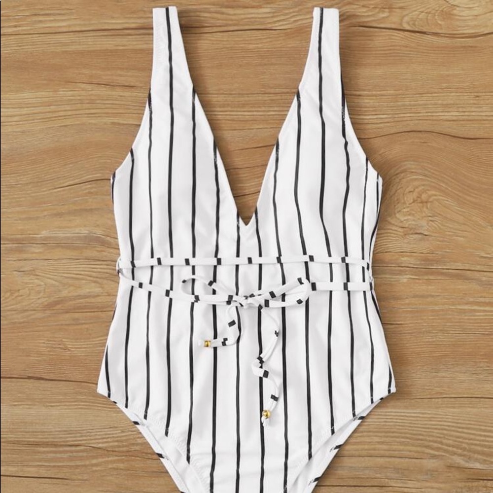 Striped tie waist one piece NWOT
